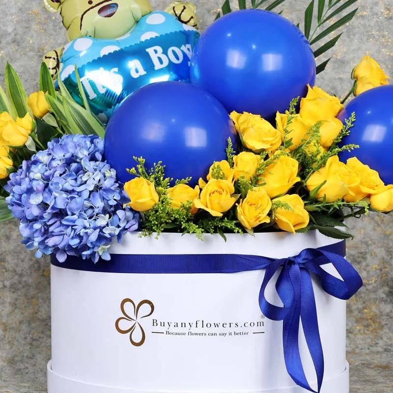 Baby Boy Balloons and Flower Box