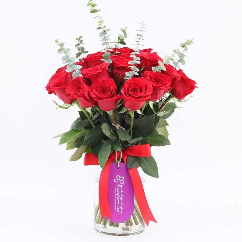 Beauty 21 Red Roses Vase and Chocolates