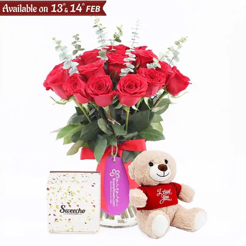 Beauty 21 Red Roses Vase Trio