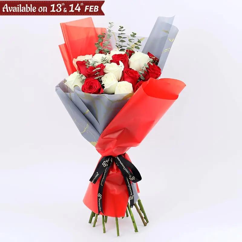 Beauty in Red and White 21 Roses Bouquet