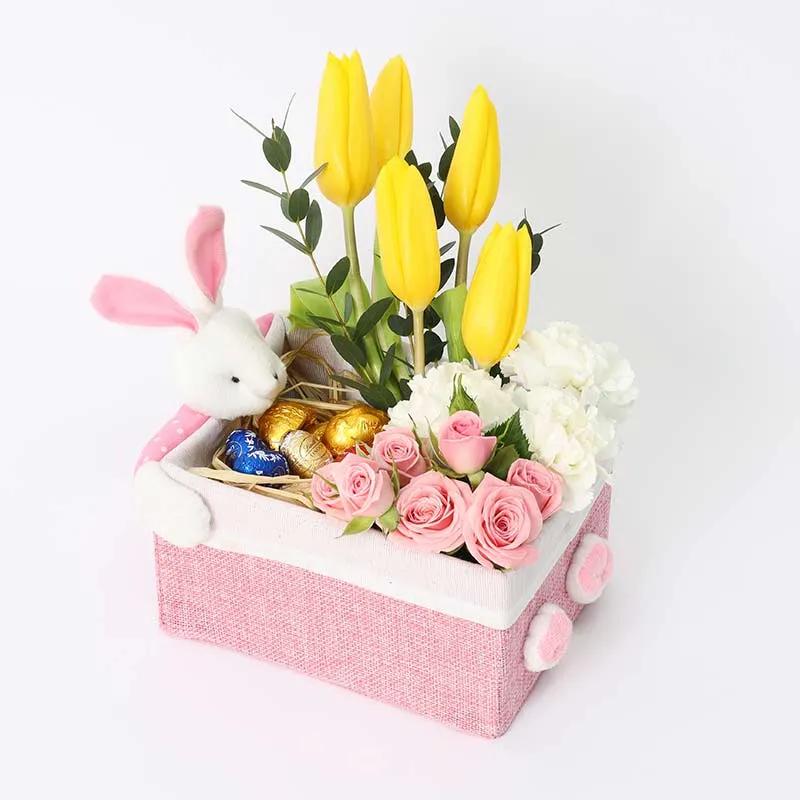 Chocolate Floral Bunny Box Pink