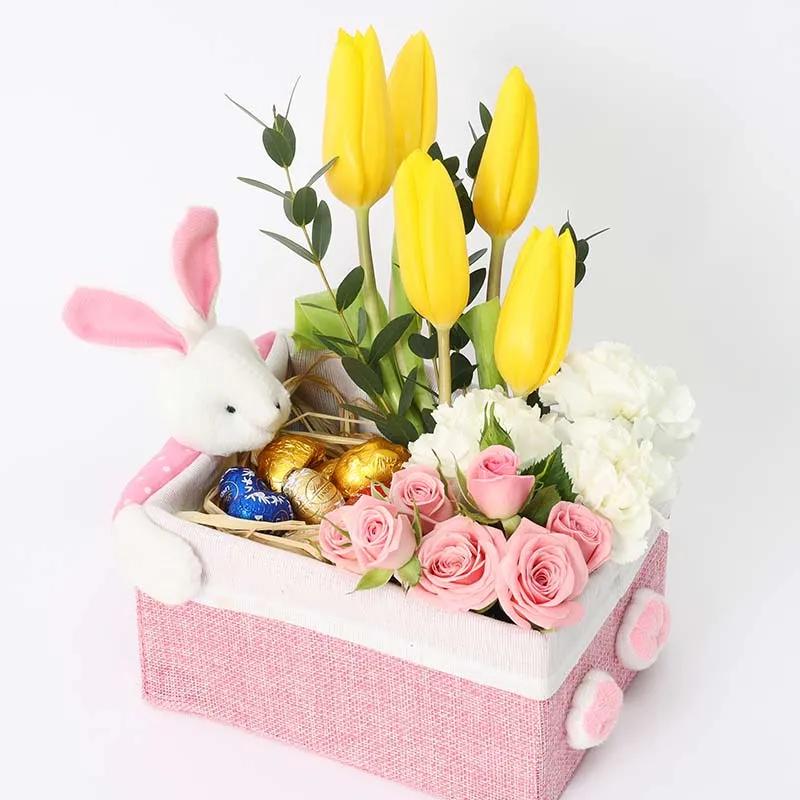 Chocolate Floral Bunny Box Pink