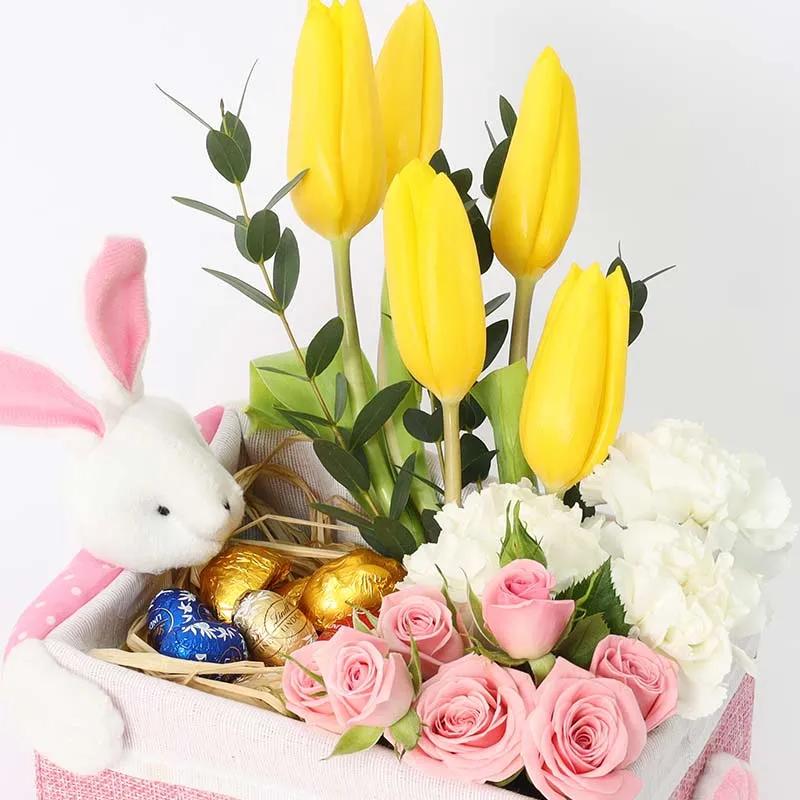 Chocolate Floral Bunny Box Pink