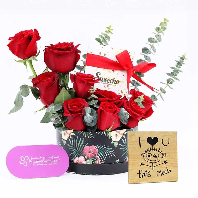 Choco Love 9 Red Roses Box and Table Top