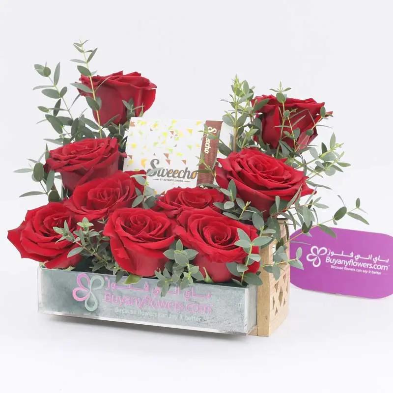 Choco Love 9 Red Roses Tray and Table Top