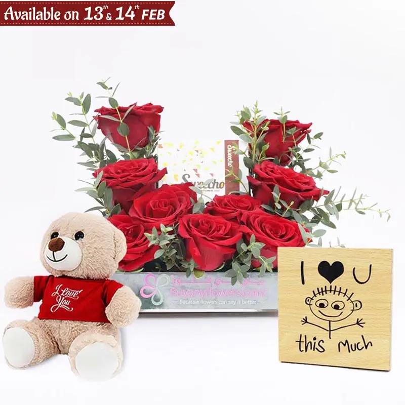 Choco Love 9 Red Roses Tray Trio