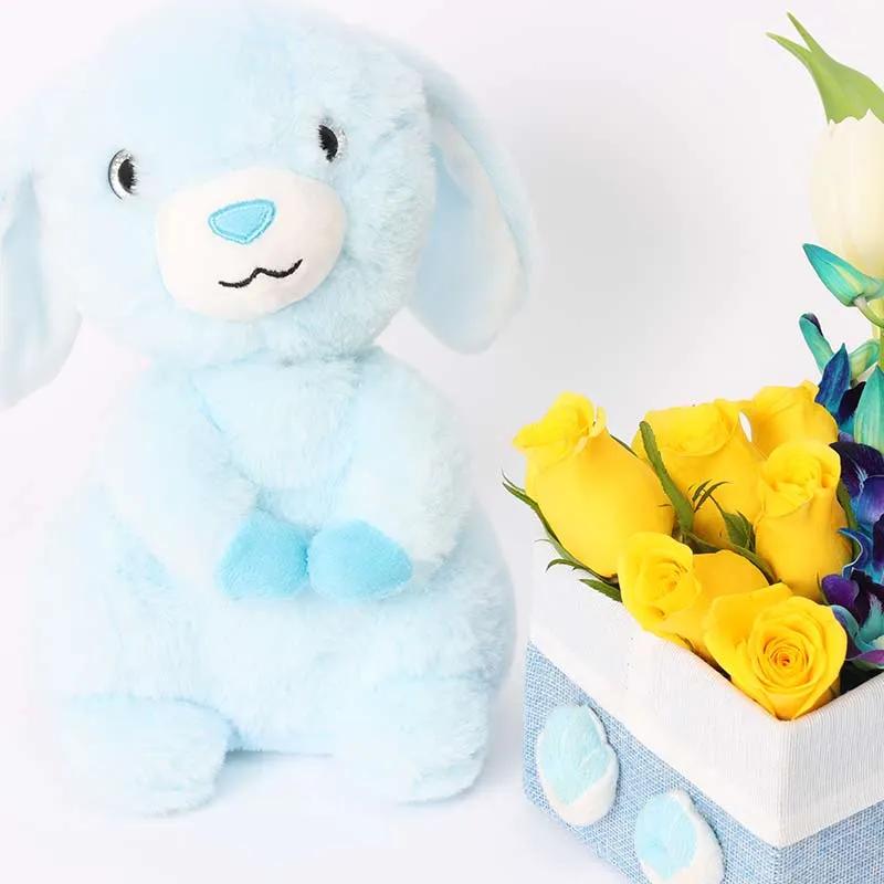 Floral Bunny Box and Bunny Soft Toy Blue
