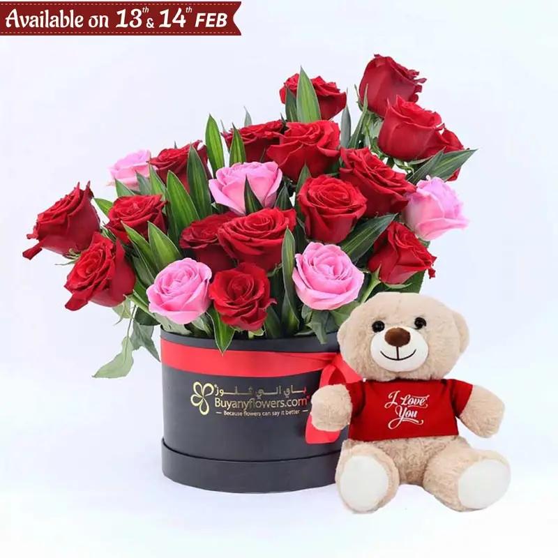 For Love 21 Roses Box and I Love You Teddy