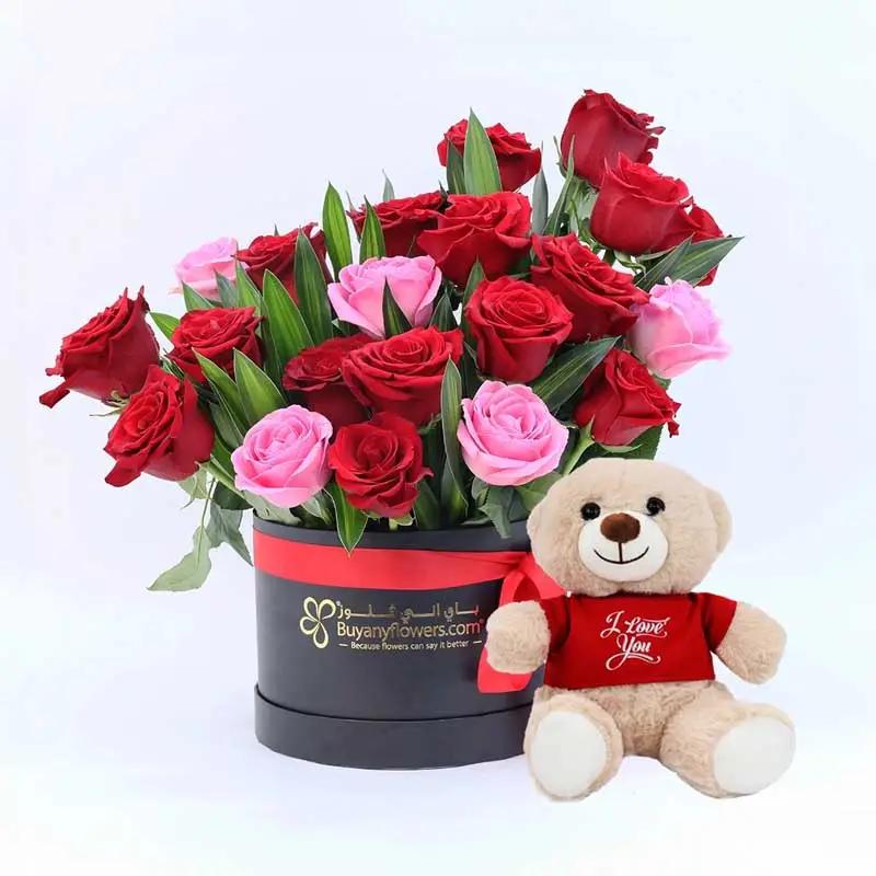 For Love 21 Roses Box and I Love You Teddy