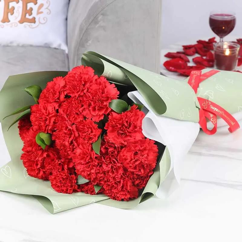 Love 21 Red Carnations Bouquet