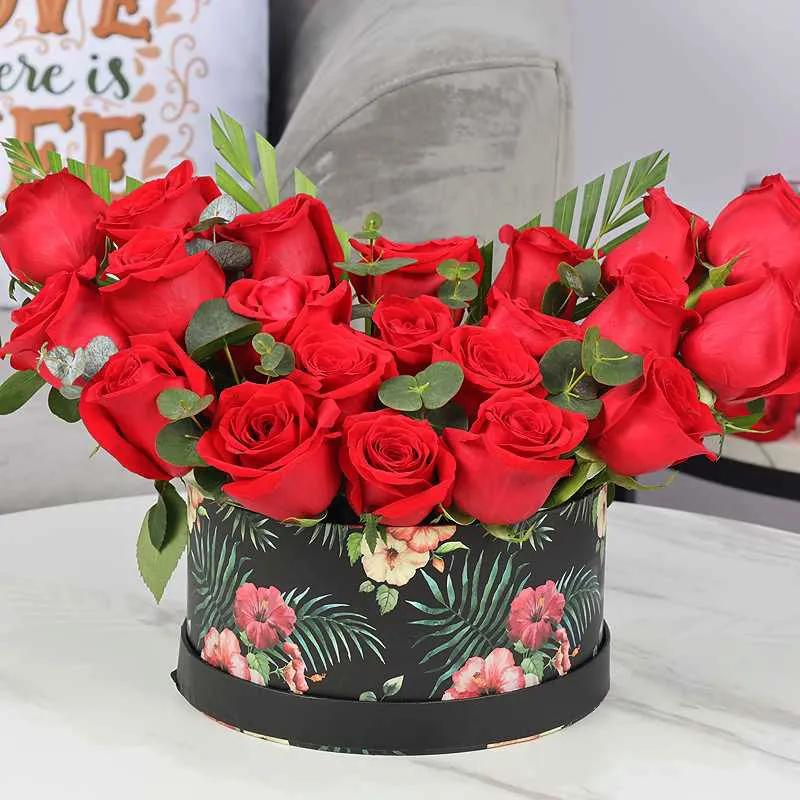 Love 21 Red Roses in Floral Print Box