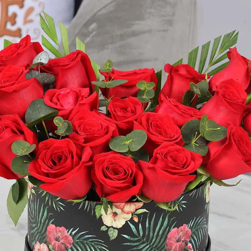 Love 21 Red Roses in Floral Print Box