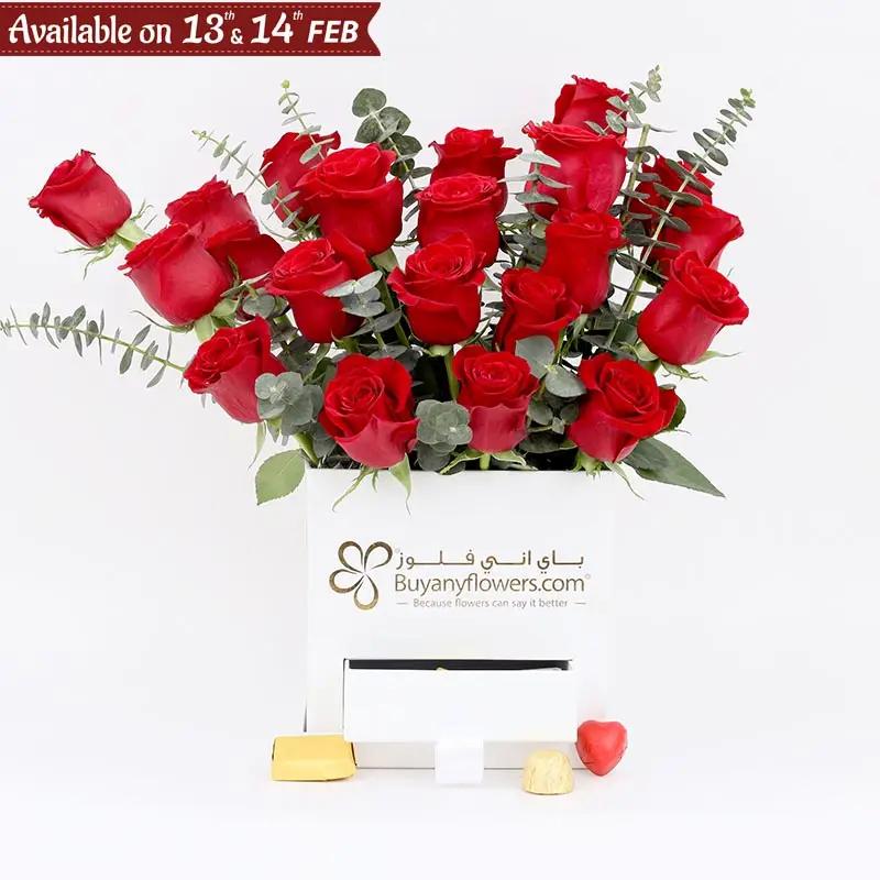 Love Box 21 Red Roses and Chocolates