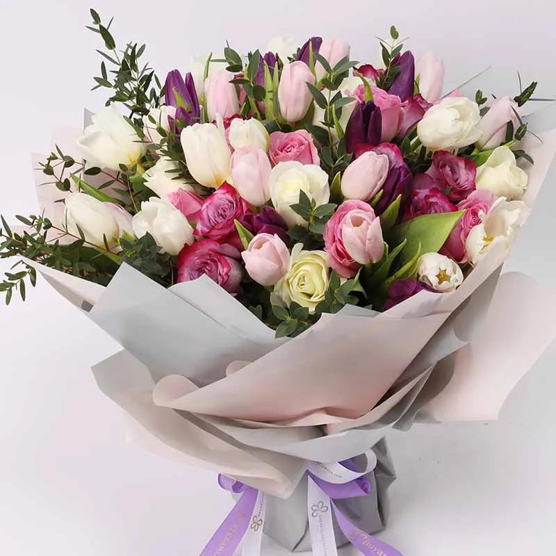Modest 60 Roses and Tulips Bouquet