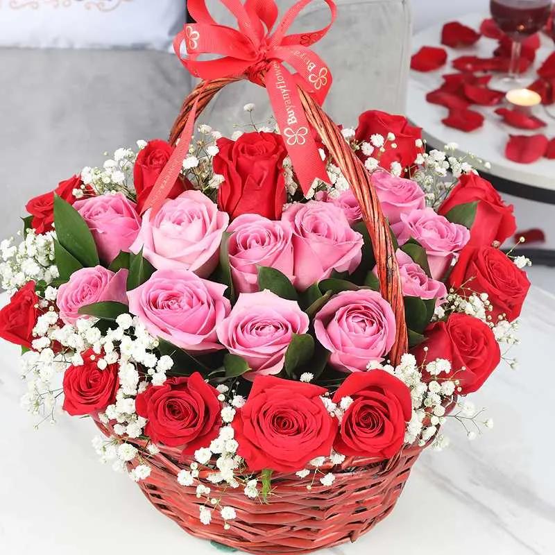 Pure Heart 25 Roses Basket