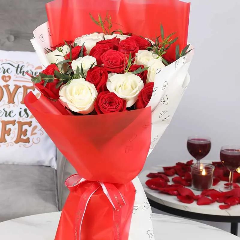 Red and White Beauty 21 Roses Bouquet