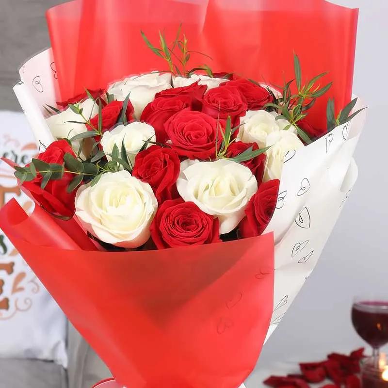 Red and White Beauty 21 Roses Bouquet