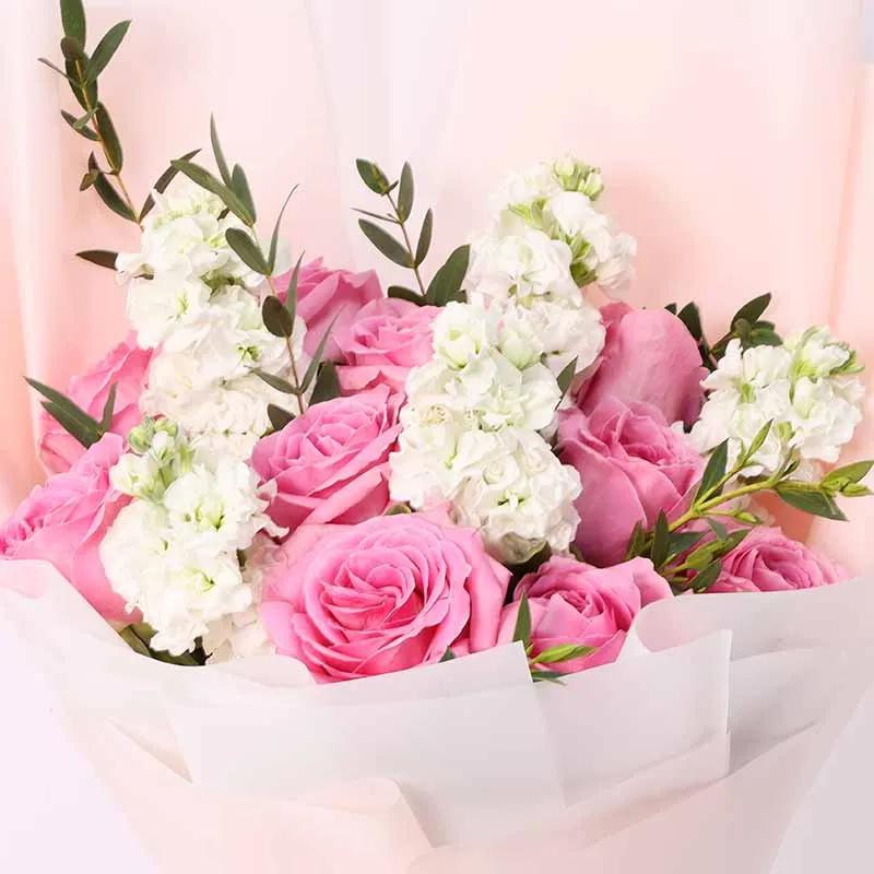 Tender Charm Roses and Stocks Bouquet