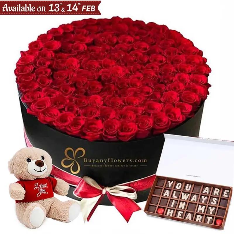 Valentine Grand Red Roses Love Box Trio