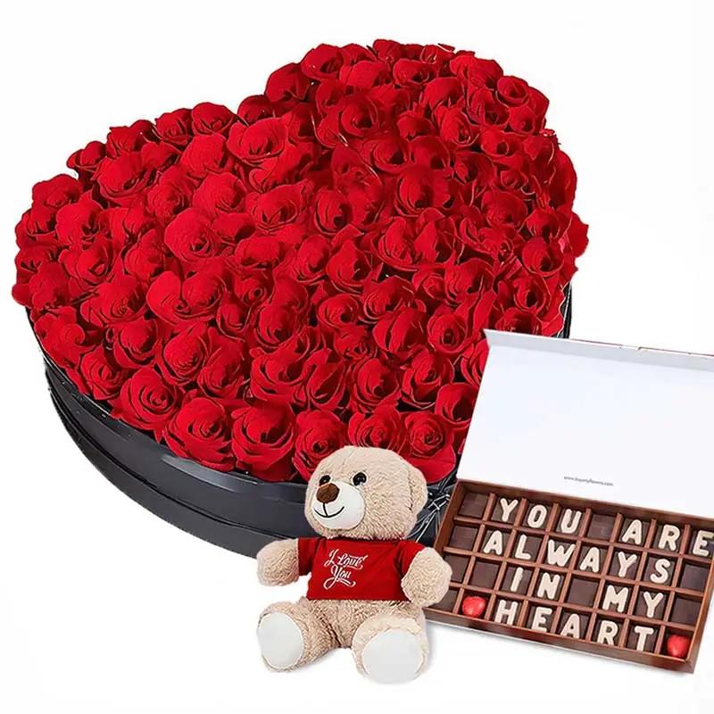 Valentine My Big Heart Red Roses Box Trio