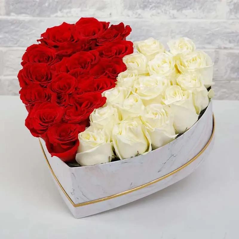 White N Red Roses in Heart Shape Box
